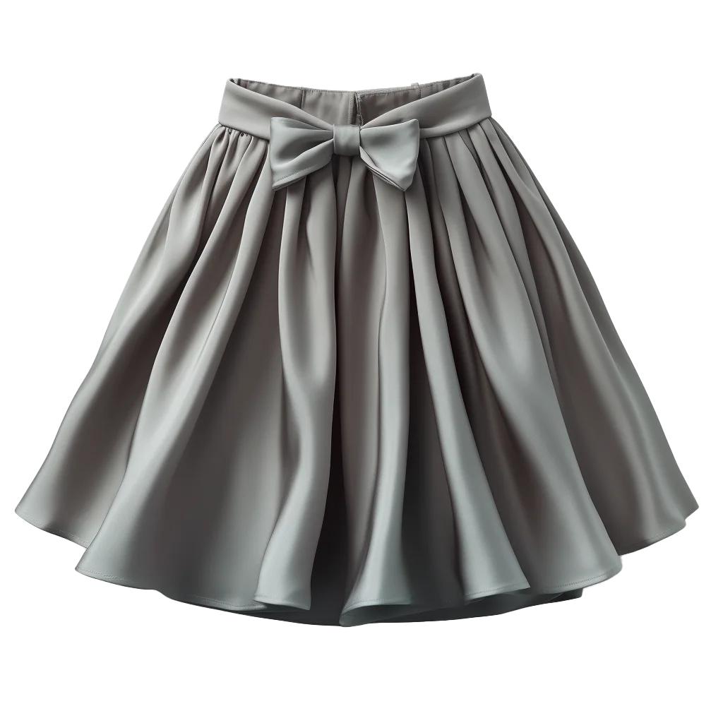 Gray Pleated Skater Mini Skirt with Bow Free PNG