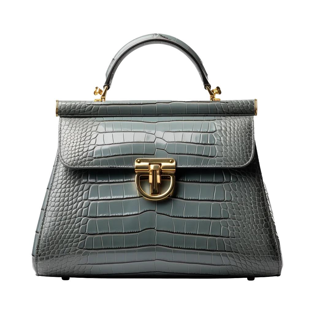 Gray Leather Trapezoid Top Handle Handbag Free PNG