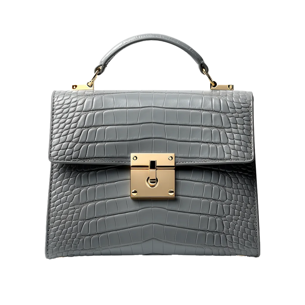 Gray Croc Leather Satchel Handbag Purse Free PNG