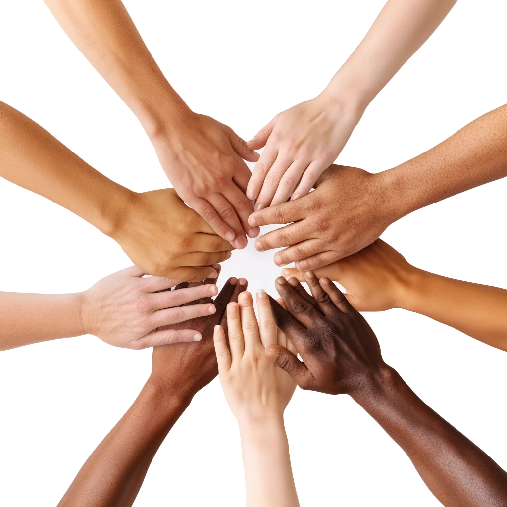 Circle of Diverse Hands Joined in Teamwork Free PNG