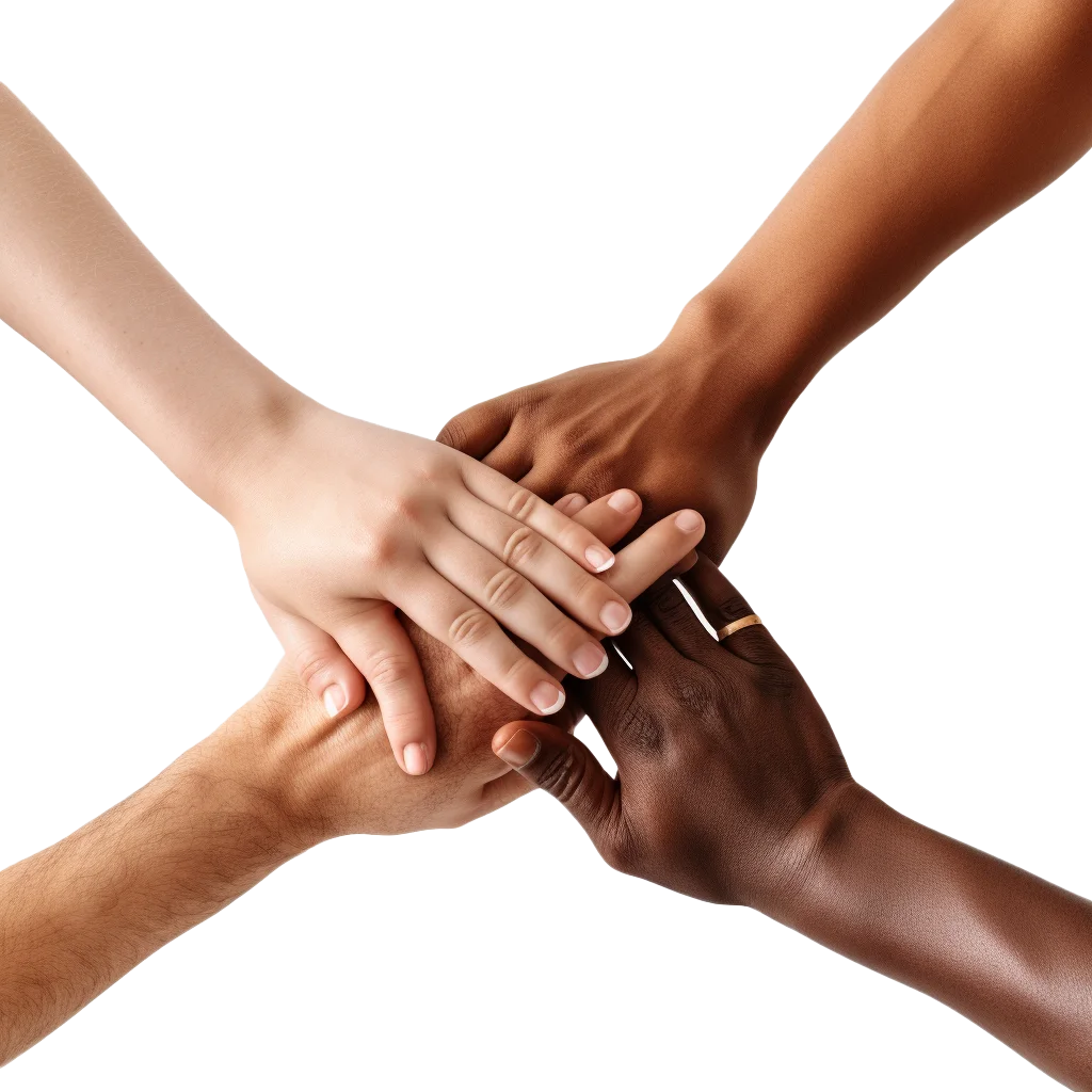 Diverse Hands Stacked in Teamwork Unity Free PNG