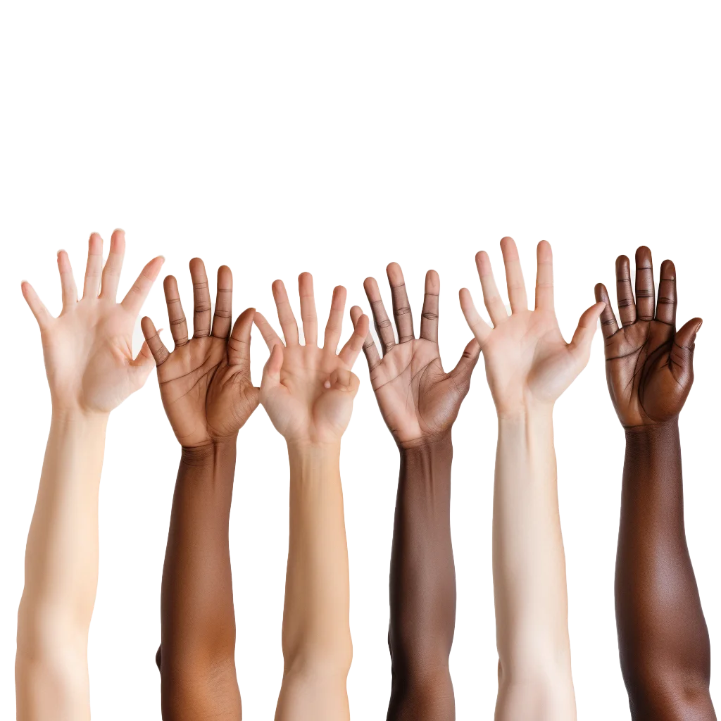 Diverse Raised Hands Reaching Up Together Free PNG