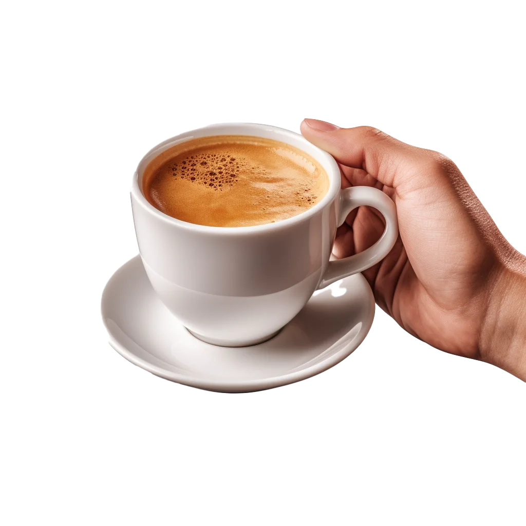 Hand Holding Cappuccino Coffee Cup with Saucer Free PNG