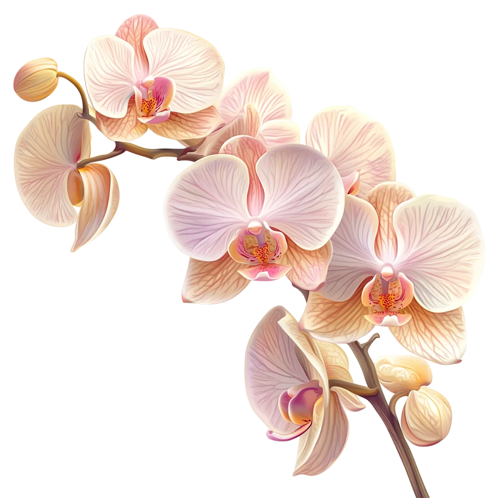 Peach Orange Orchid Flower Blossom Branch Free PNG