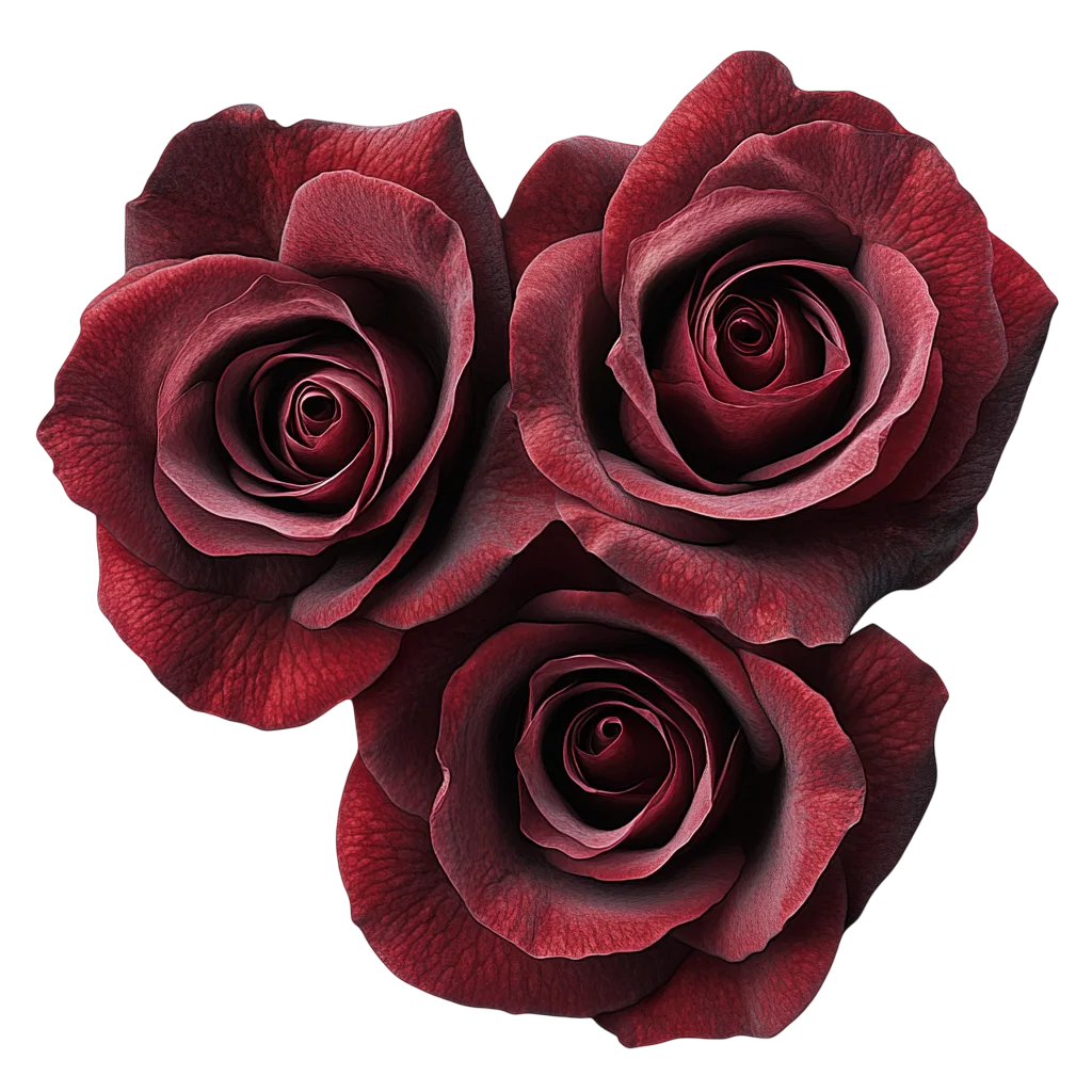 Cluster of Blooming Dark Burgundy Red Roses Free PNG