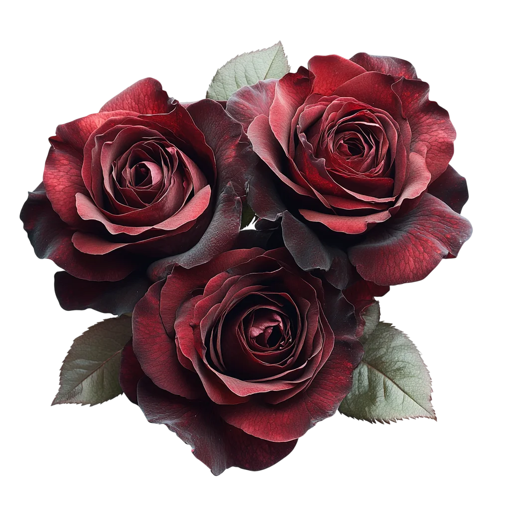 Cluster of Deep Red Velvet Rose Flower Blooms Free PNG