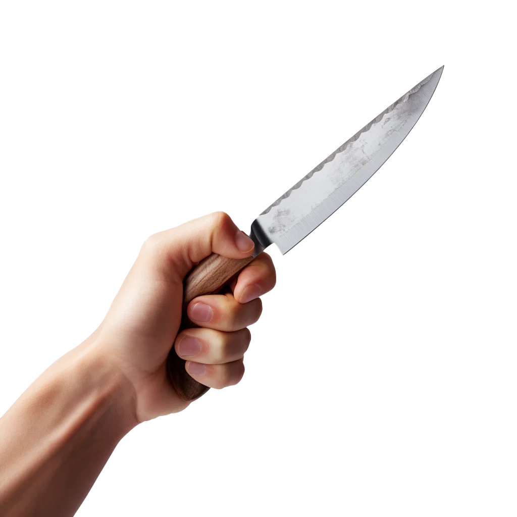 Hand Gripping Serrated Kitchen Bread Knife Free PNG