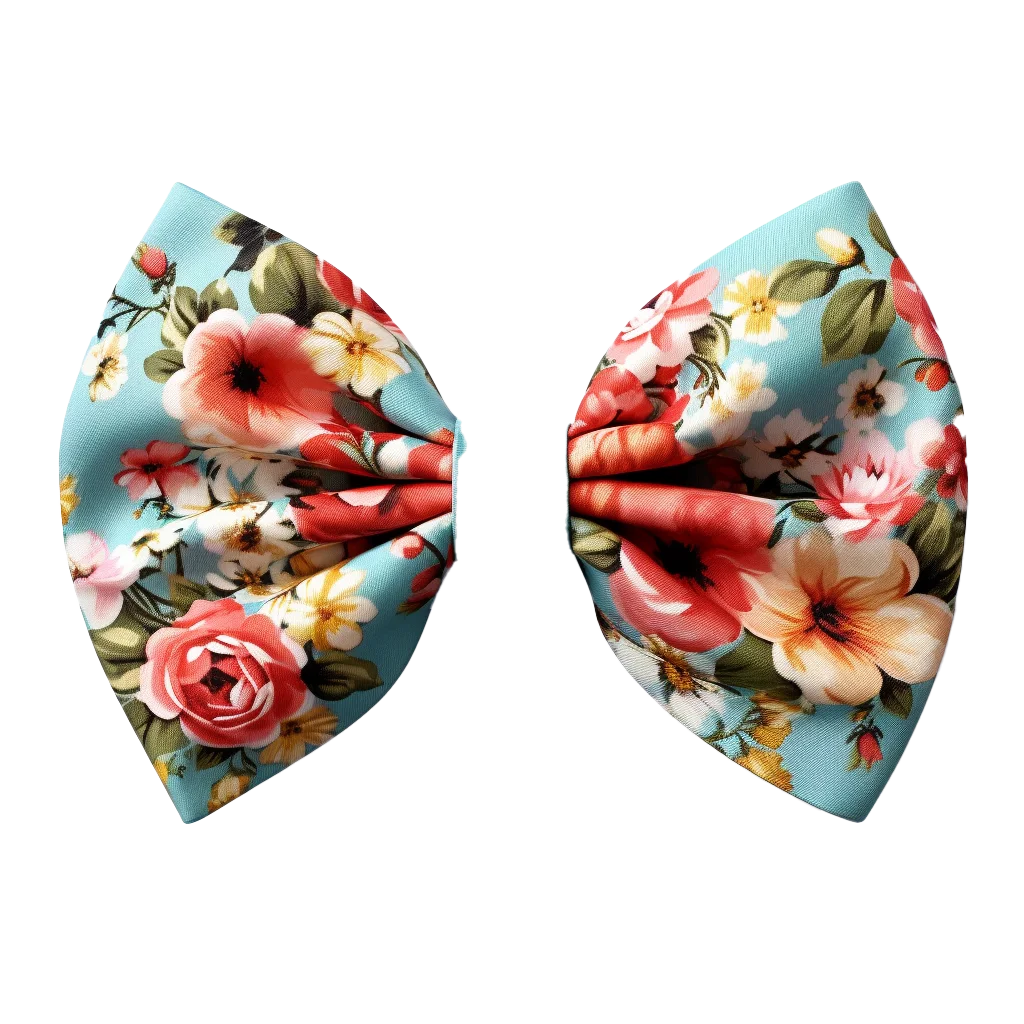 Pair of Floral Fabric Bows Hair Accessories Free PNG