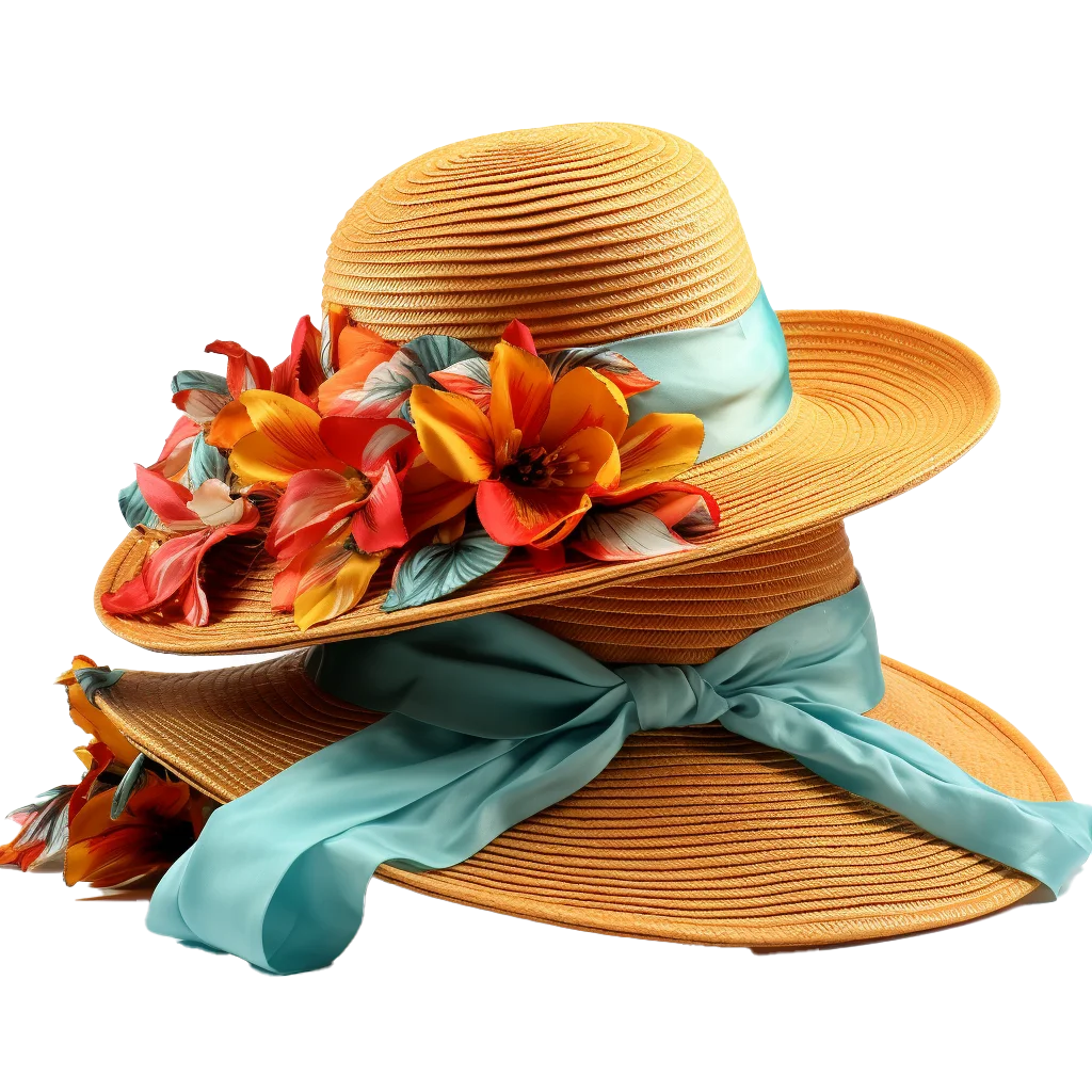 Summer Straw Sun Hat with Floral Ribbon Free PNG