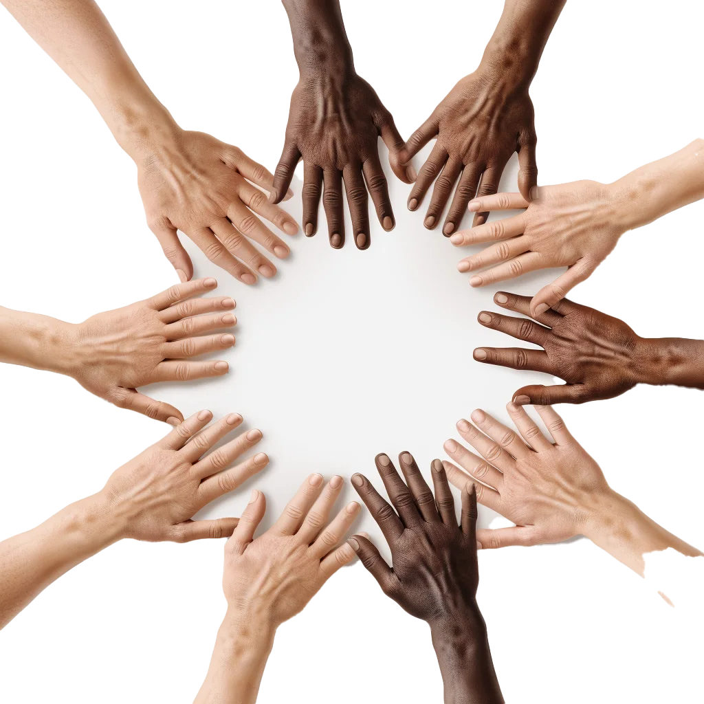 Circle of Hands Joining Together in Diversity Free PNG