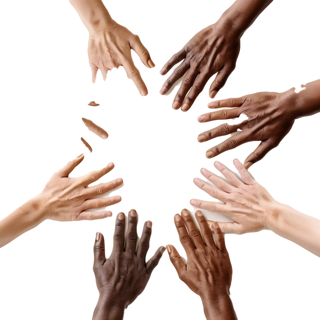 Circle of Diverse Hands Reaching Toward Center Free PNG