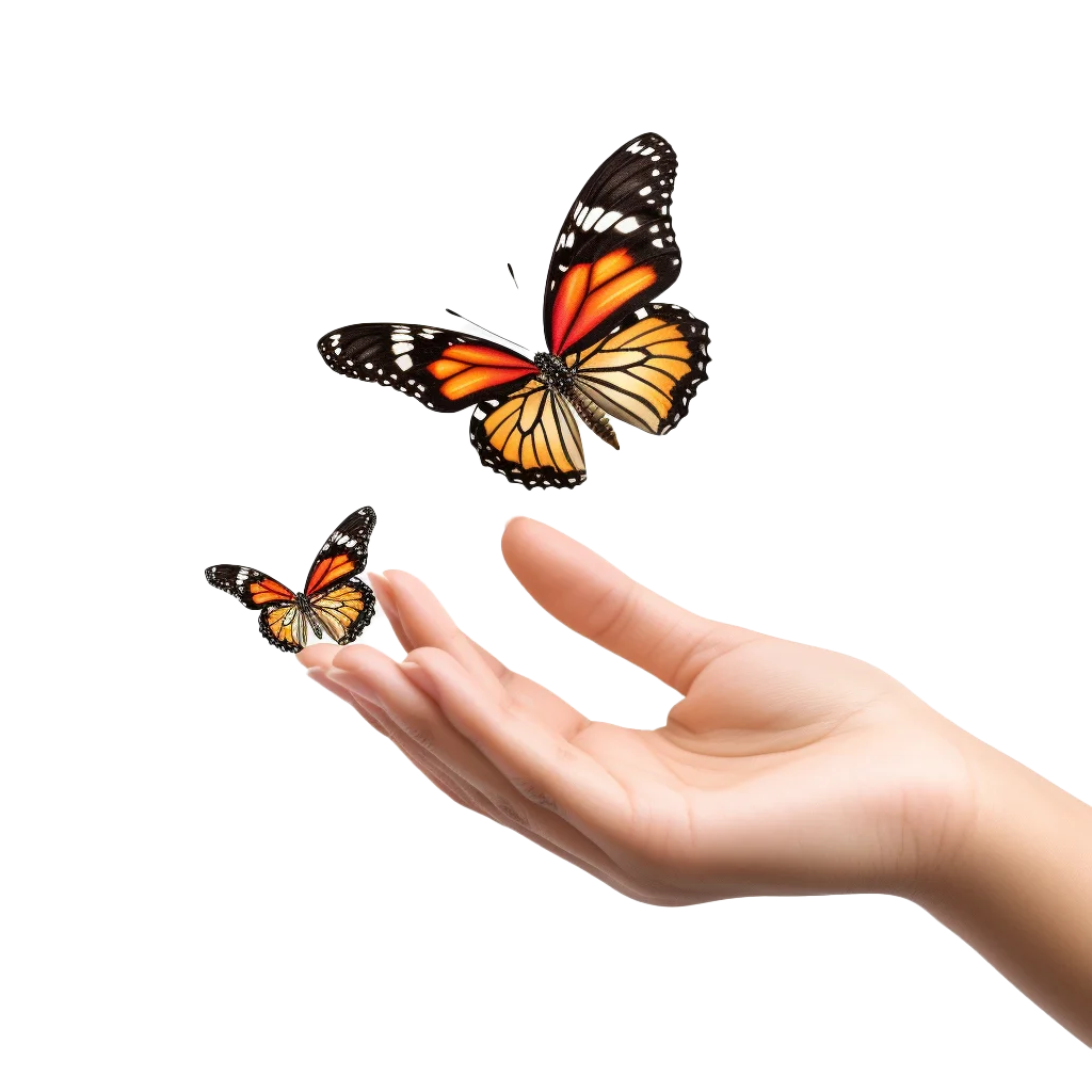 Hands Releasing Monarch Butterflies into Sky Free PNG