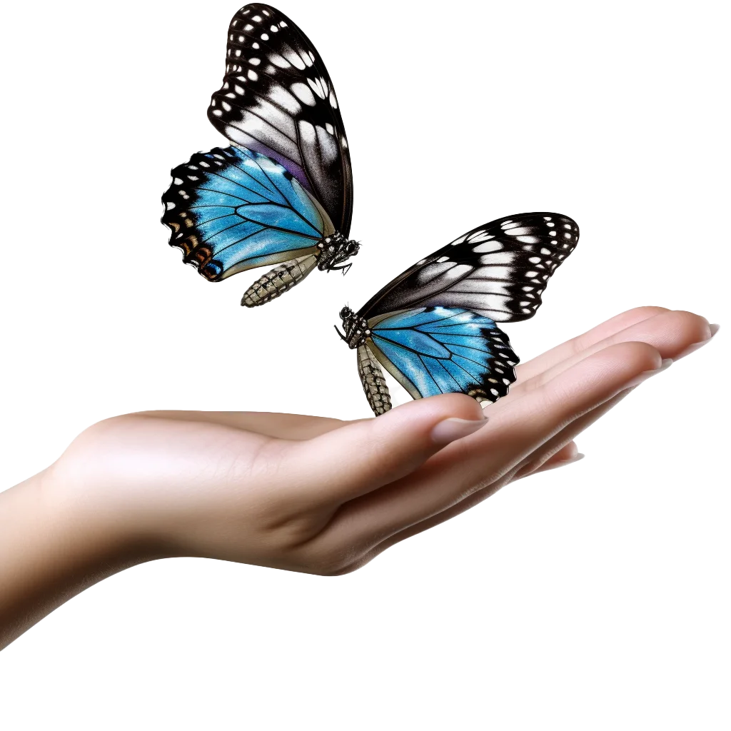Hands Releasing Blue Butterfly into the Air Free PNG