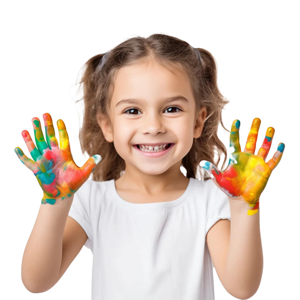 Adorable Girl Showing Colorful Painted Hands Free PNG