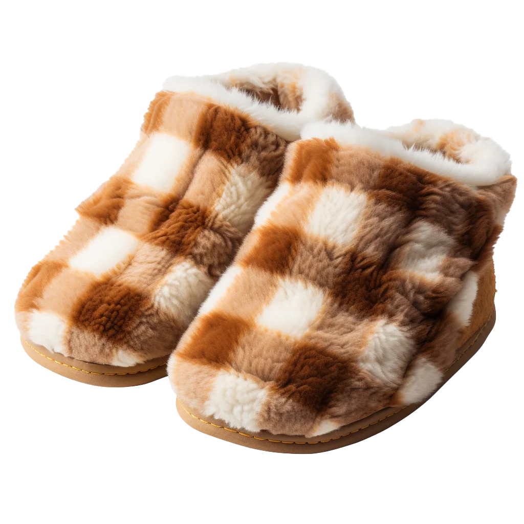 Brown Plaid Fleece Ankle Bootie House Slippers Free PNG