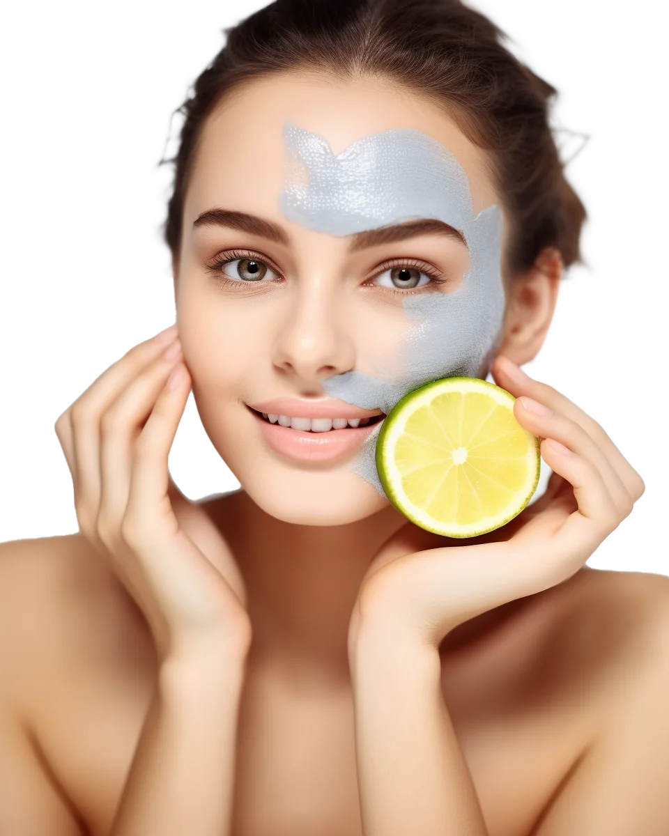 Young Woman with Facial Mud Mask Holding Lemon Free PNG