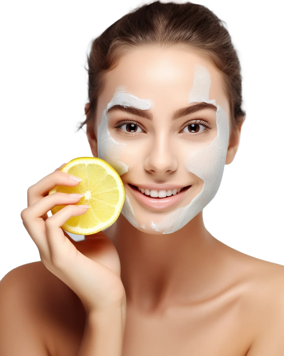 Woman with Skin Brightening Face Mask and Lemon Free PNG