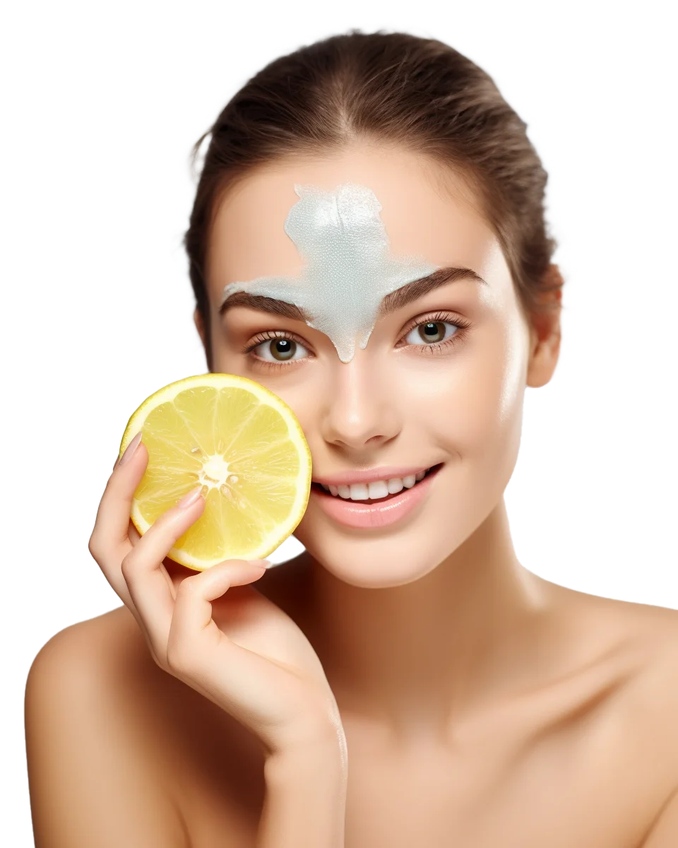 Smiling Girl with Clay Mask Holding Fresh Lemon Free PNG