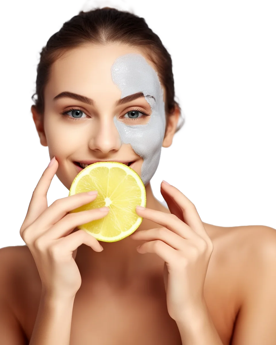 Pretty Woman with Mud Mask Holding Lemon Slice Free PNG