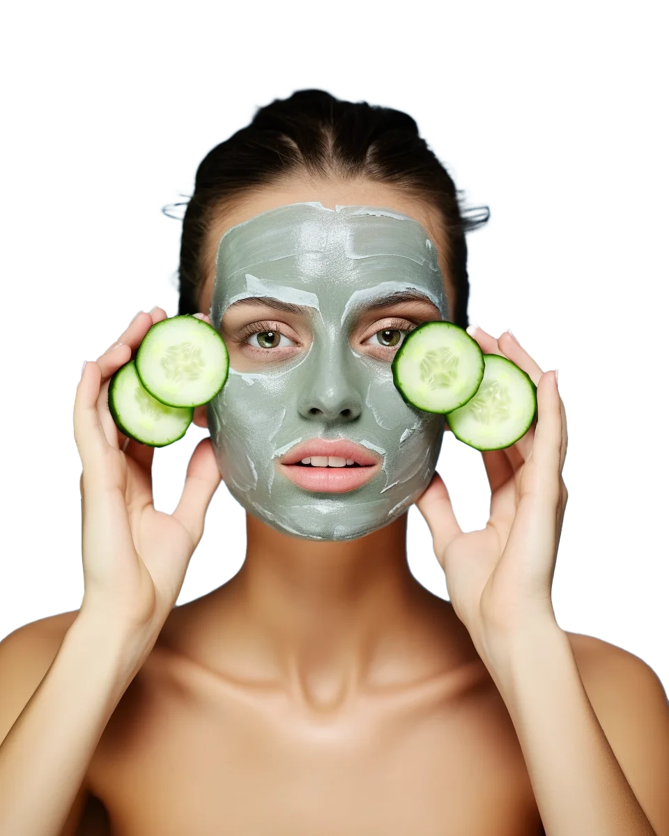 Woman Enjoying Facial Clay Mask Cucumber Spa Treatment Free PNG