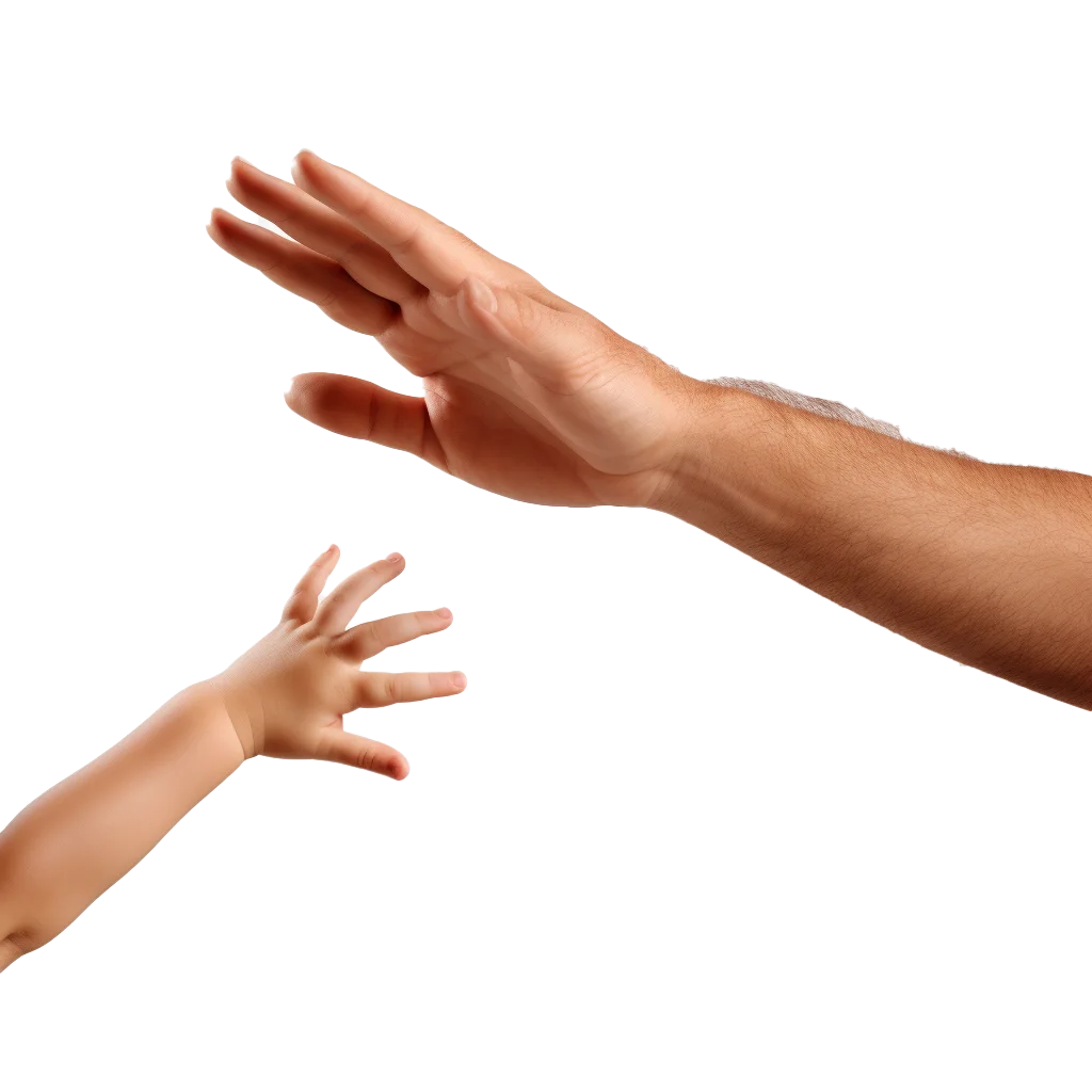 Adult Hand Reaching Out Toward Child Hand Free PNG