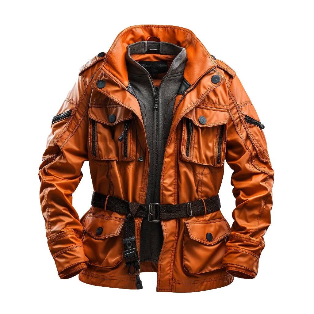 Orange Winter Utility Puffer Jacket Coat Free PNG