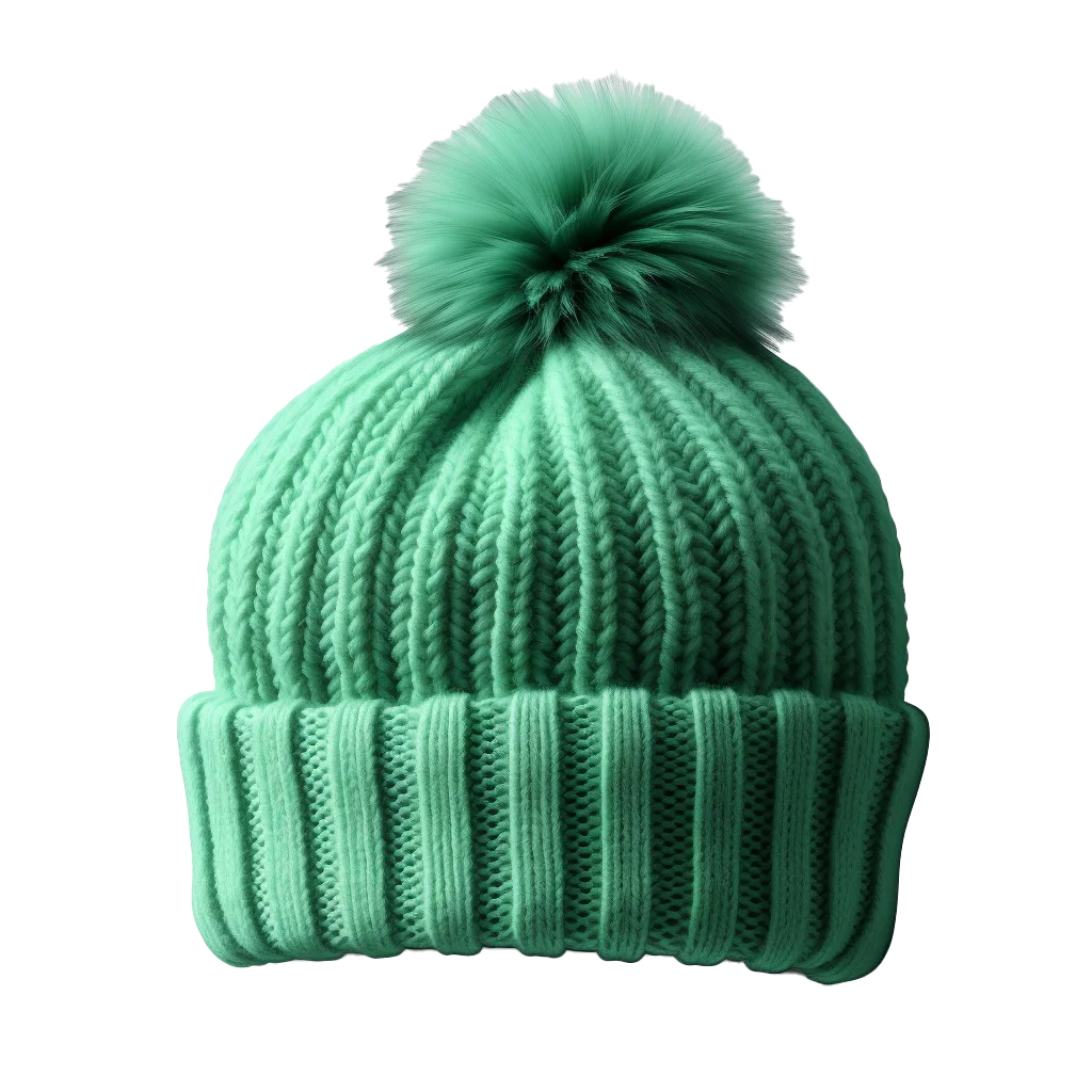 Emerald Green Knit Winter Beanie with Faux Pom Free PNG