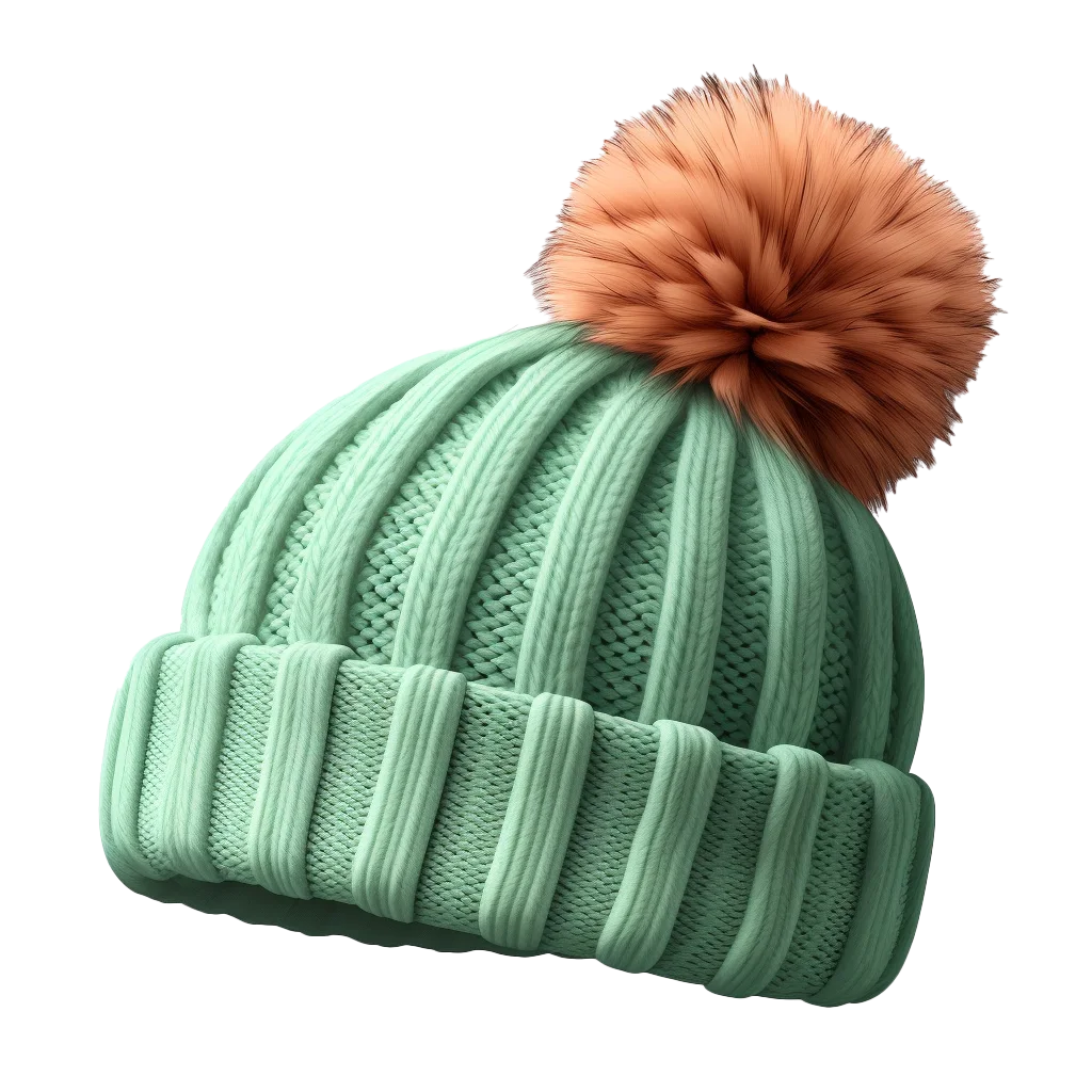 Sage Green Knit Beanie Hat with Brown Pom Pom Free PNG
