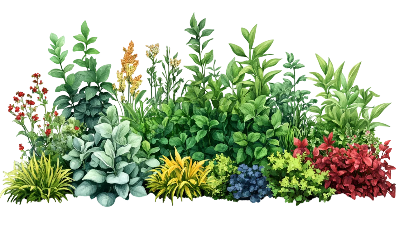 Green Shrub and Succulent Plant Bush Border Free PNG
