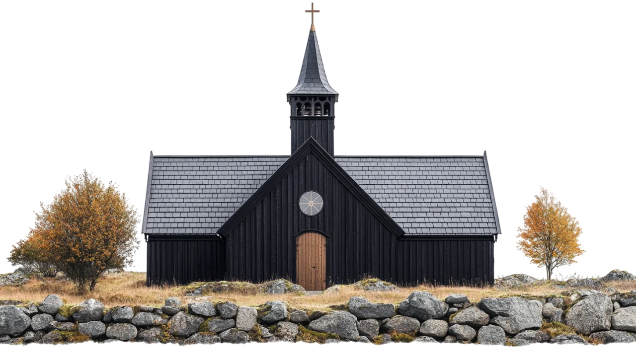 Historic Nordic Black Wooden Church Free PNG Cutout