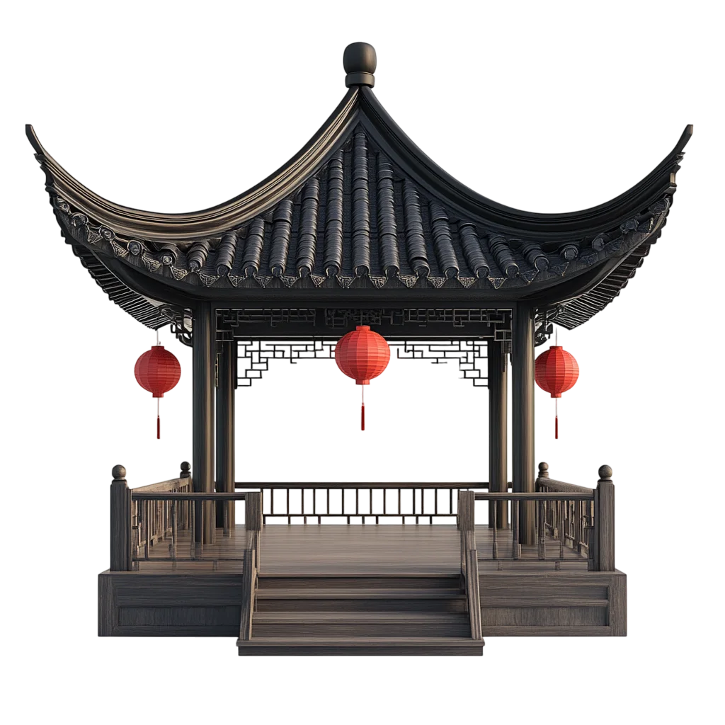 Classic Chinese Pavilion with Red Lanterns Free PNG