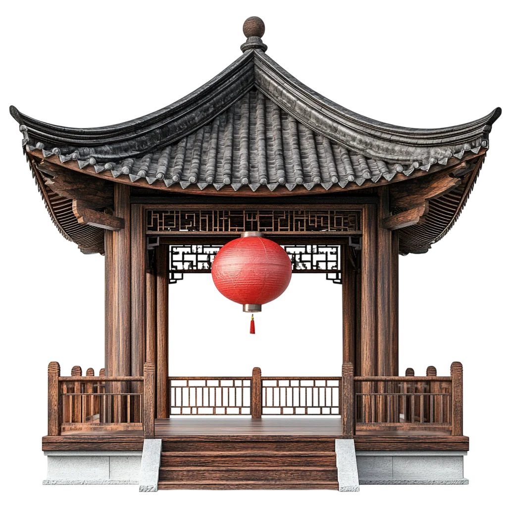 Traditional Asian Garden Gazebo with Lantern Free PNG