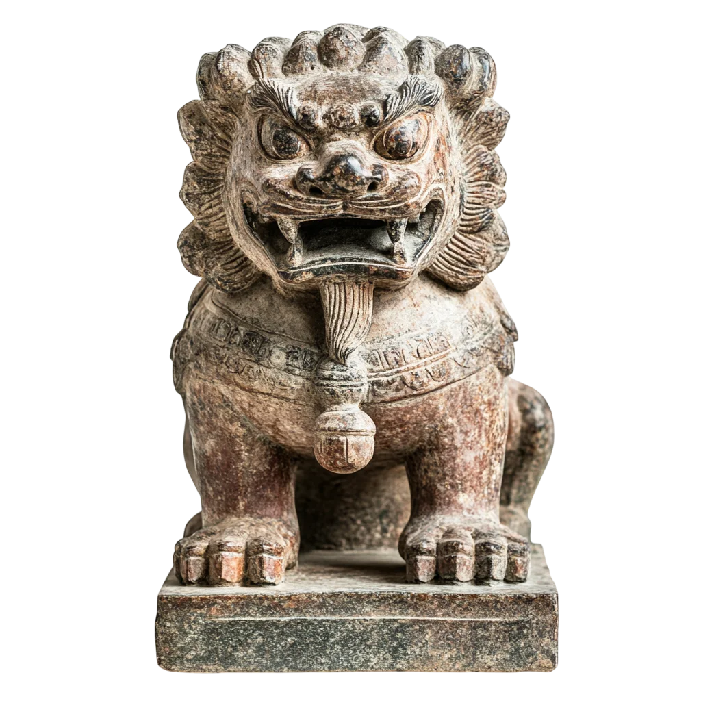 Weathered Ancient Stone Chinese Lion Foo Dog Free PNG