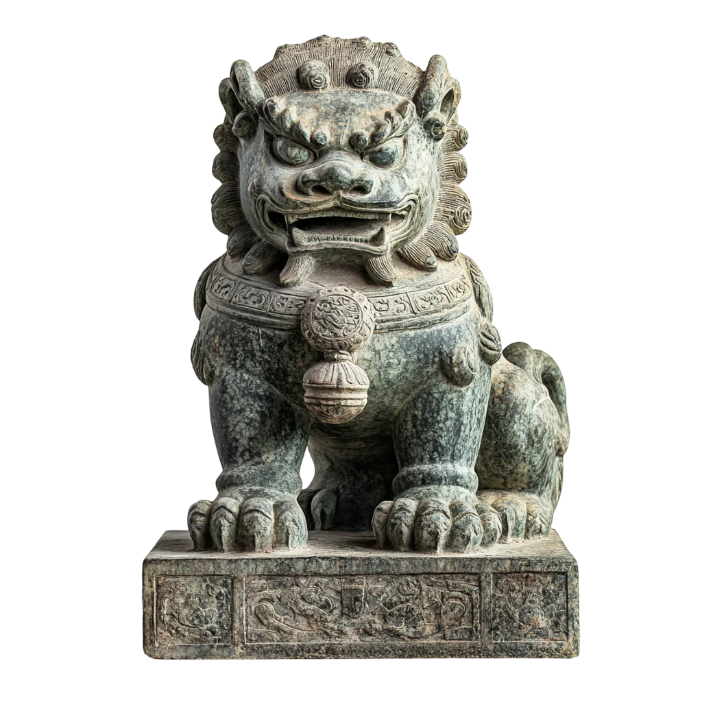 Chinese Imperial Guardian Lion Stone Sculpture Free PNG
