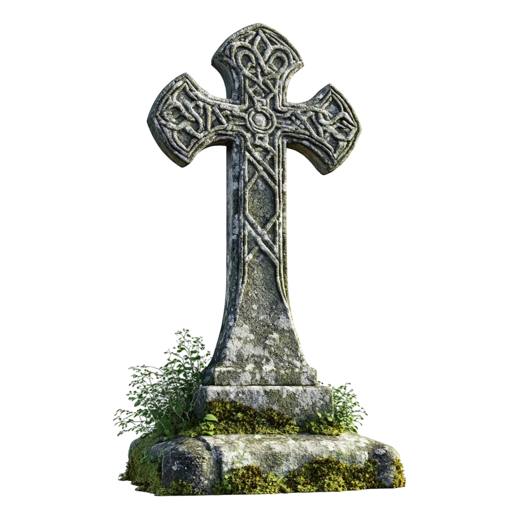 Old Stone Cross Gravestone with Moss Cutout Free PNG