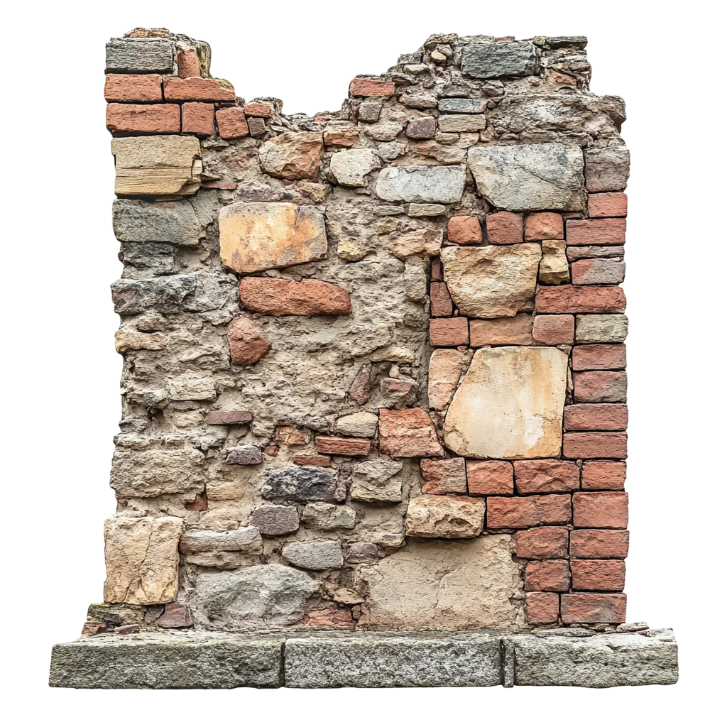 Ancient Weathered Stone and Red Brick Wall Ruin Free PNG