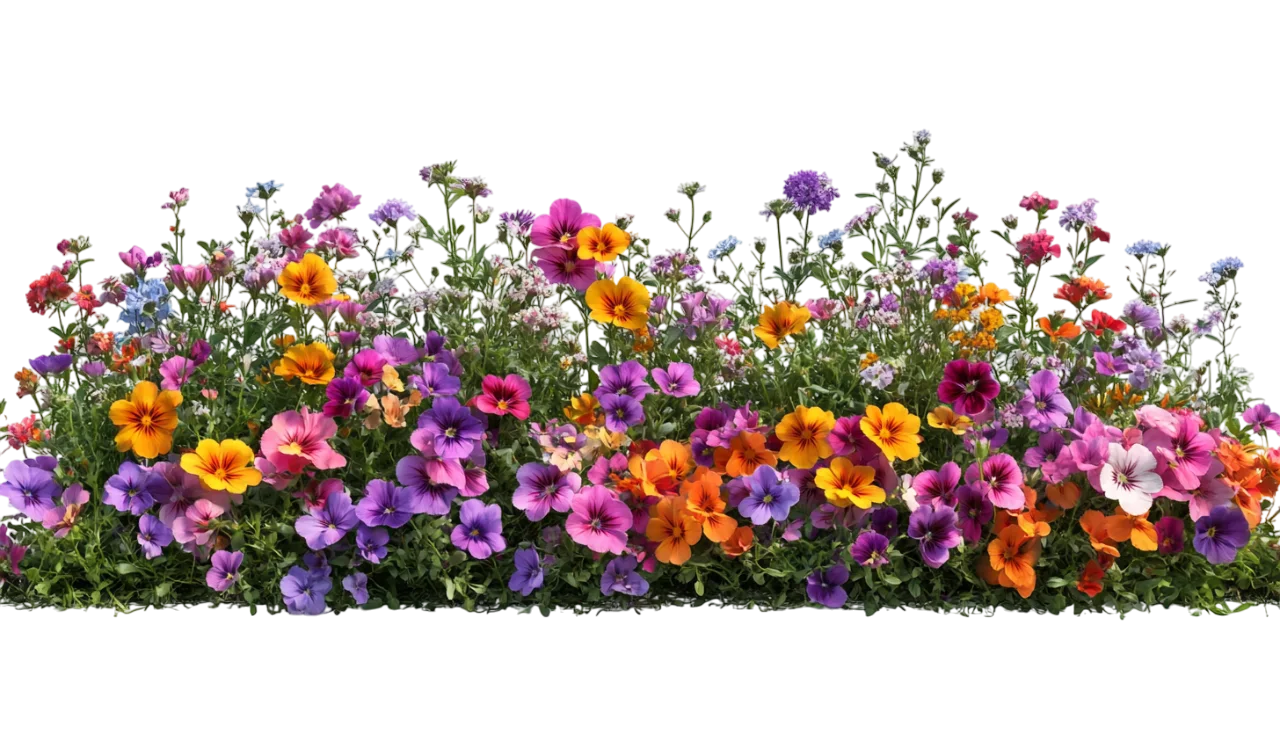 Colorful Petunia Flowers Garden Flower Bed Border Free PNG