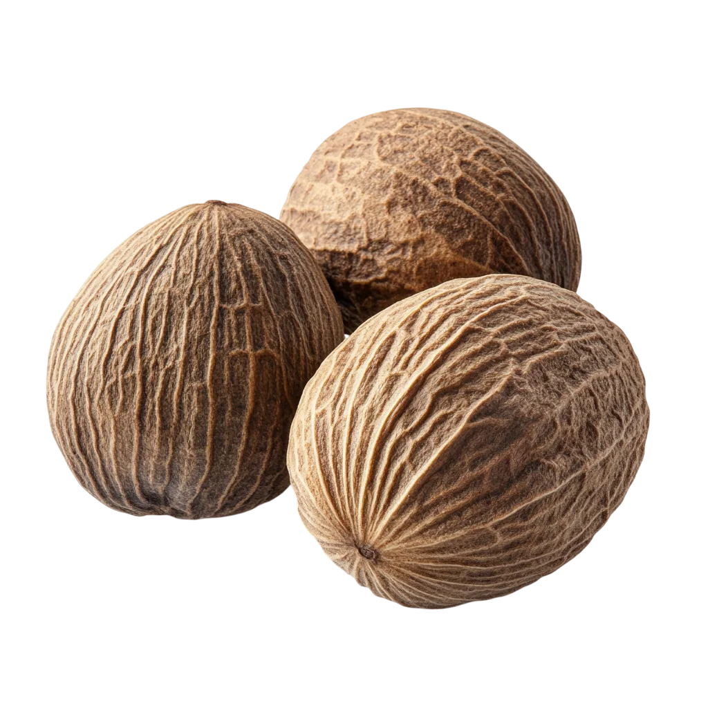 Group of Whole Dried Nutmeg Seeds Free PNG Cutout