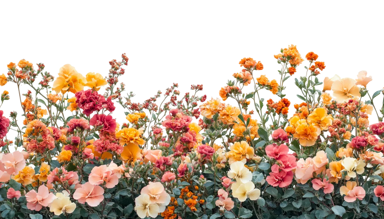 Colorful Garden Roses and Wildflowers Border Free PNG