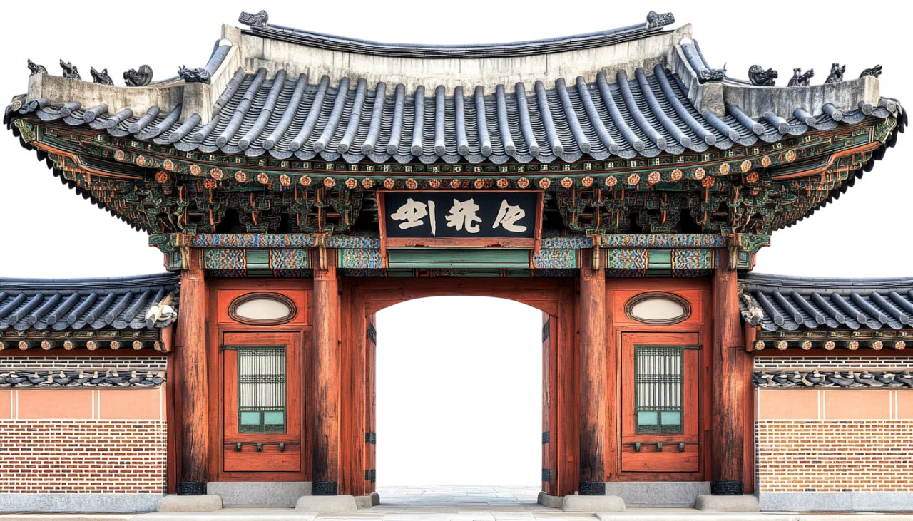 Historic Asian Temple Gate with Tiled Roof Free PNG