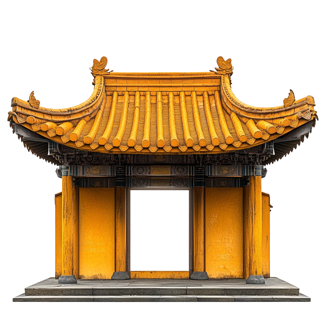 Traditional Yellow Asian Gate Pavilion Free PNG Cutout