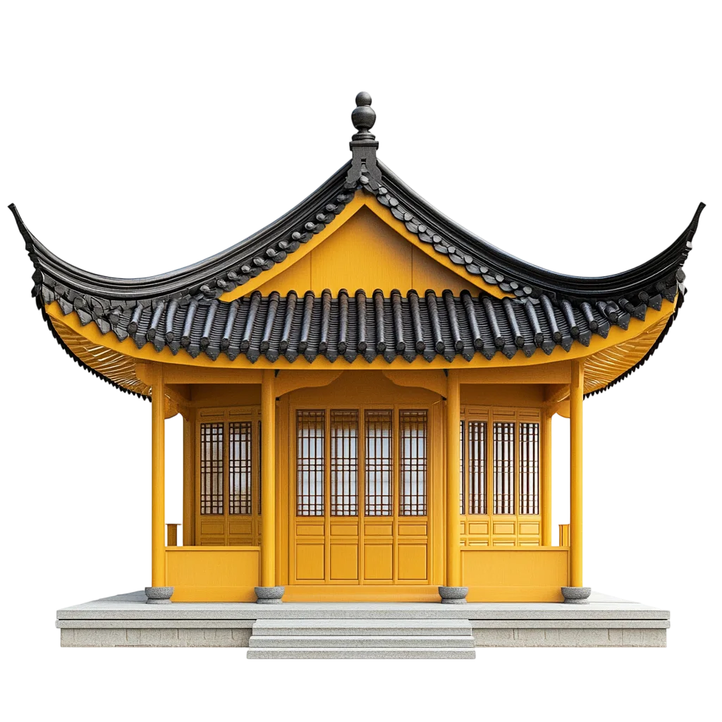 Traditional Asian Yellow House Pavilion Free PNG Cutout