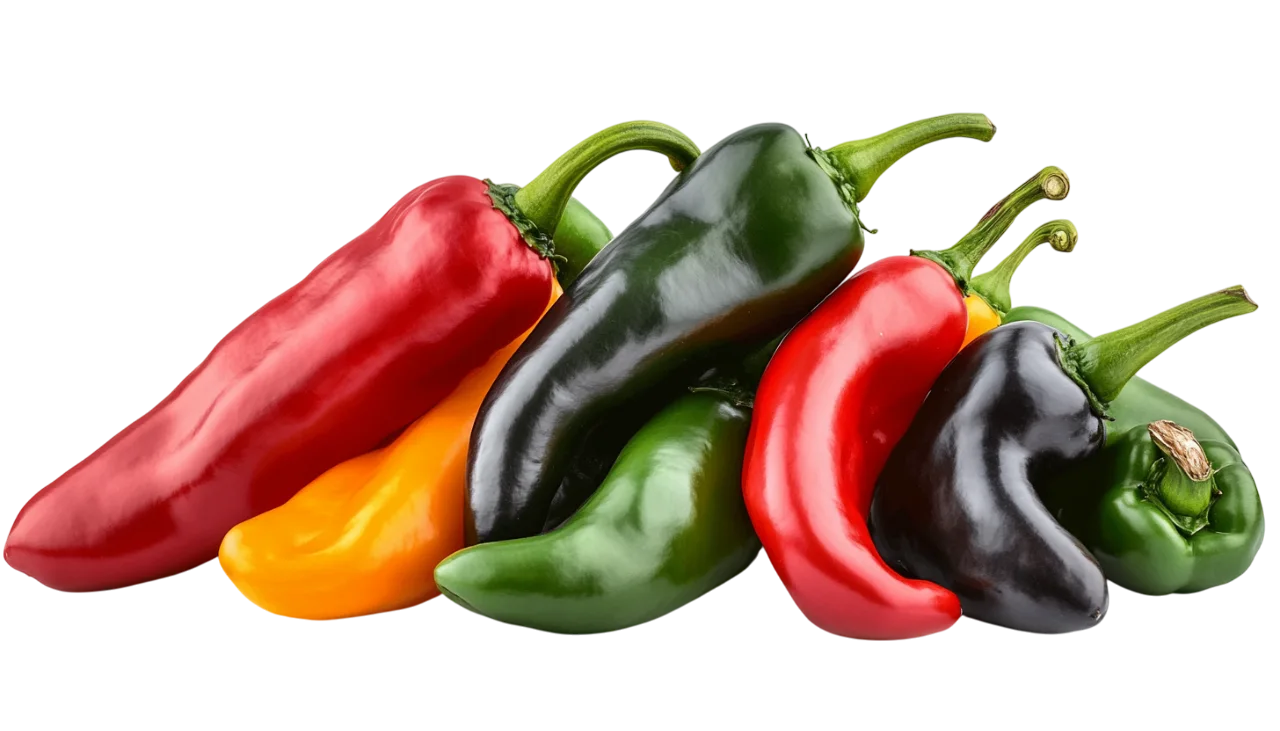 Assorted Colorful Chili Peppers Pile Free PNG Cutout