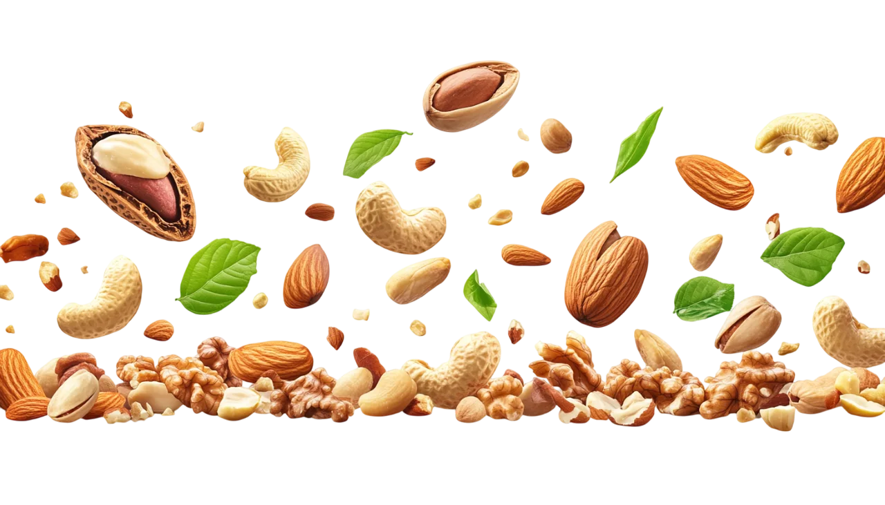 Falling Cashews and Almonds Border Free PNG Cutout