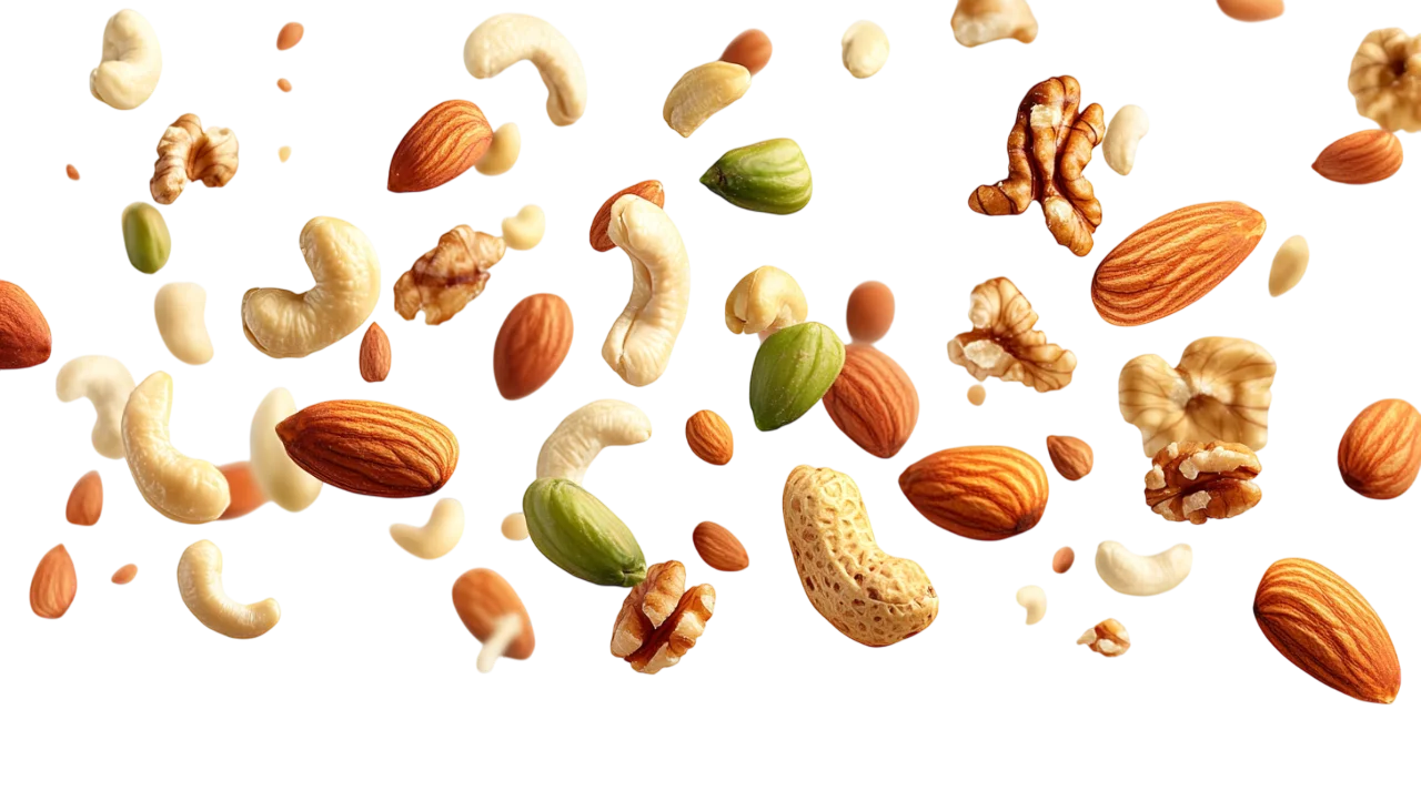 Falling Mixed Nuts and Seeds Splash Free PNG Cutout