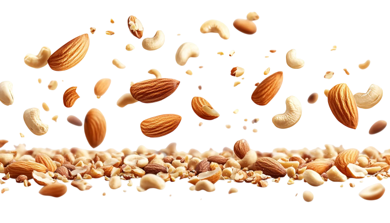 Scattered Mixed Nuts and Almonds Border Free PNG