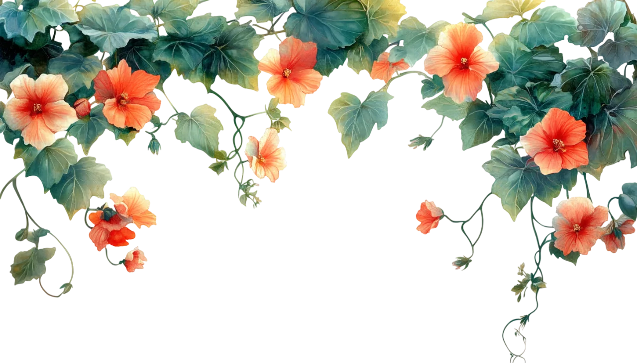 Watercolor Trailing Flower Vine Top Border Free PNG