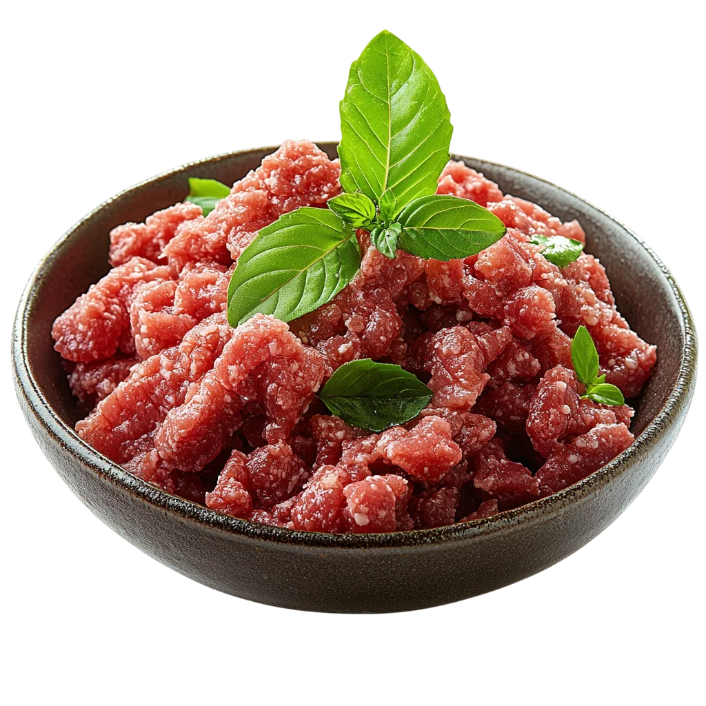 Fresh Raw Ground Beef in Black Bowl Free PNG
