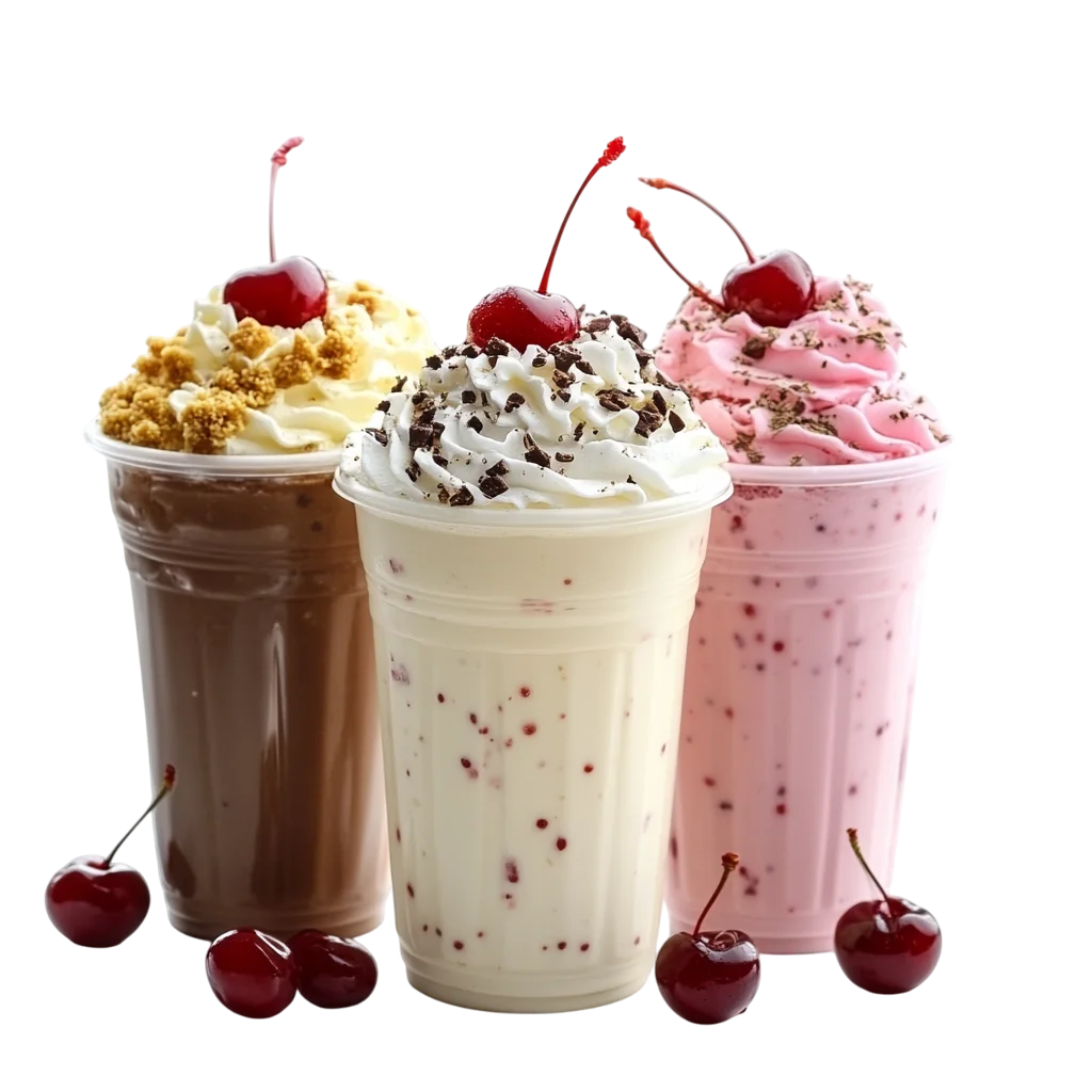 Trio of Milkshakes with Whipped Cream Free PNG