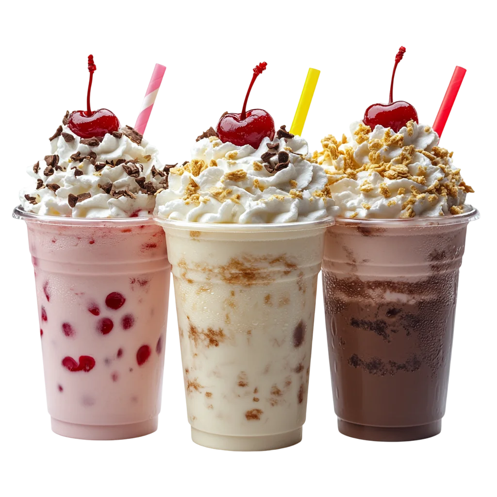 Set of Fruity and Chocolate Milkshakes Free PNG